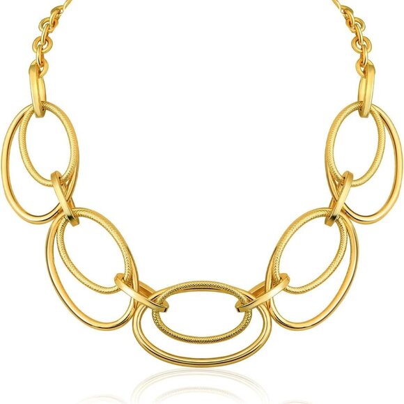 Chunky Gold Necklace for Women: 14k Gold Plated Loop Chain Link Statement Choker - Picture 1 of 6